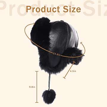 Fur Story Women's Fur Trapper Hat with Sheepskin Earflap Warm Hat Winter hat with Pom Pom Black