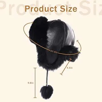 Fur Story Women's Fur Trapper Hat with Sheepskin Earflap Warm Hat Winter hat with Pom Pom Black