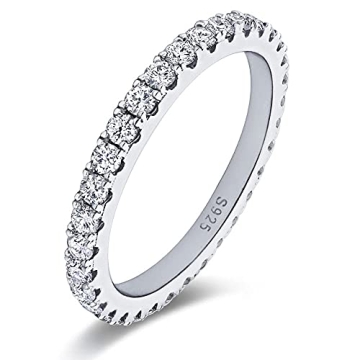 Bo.Dream 2.2mm Round Cubic Zirconia CZ Wedding Full Eternity Band Rings Sterling Silver Size 5.5