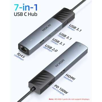 MOKiN 10Gbps USB C Hub Ethernet, 7 in 1 USB C Adapter for MacBook Pro/Air with 4K@60HZ HDMI, 3*USB-C...
