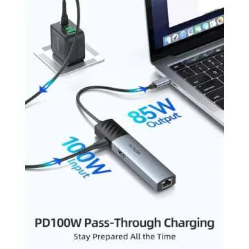 MOKiN 10Gbps USB C Hub Ethernet, 7 in 1 USB C Adapter for MacBook Pro/Air with 4K@60HZ HDMI, 3*USB-C 10Gbps Data, RJ45, USB 2.0, 100W PD, USB C Dongle for MacBook Pro/Air/Dell/HP/Thinkpad/Lenovo.