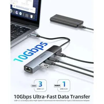 MOKiN 10Gbps USB C Hub Ethernet, 7 in 1 USB C Adapter for MacBook Pro/Air with 4K@60HZ HDMI, 3*USB-C 10Gbps Data, RJ45, USB 2.0, 100W PD, USB C Dongle for MacBook Pro/Air/Dell/HP/Thinkpad/Lenovo.