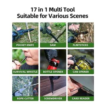 Multitool Knife 17 in 1Fire Starting Sticks, Bottle Opener, Saw Screwdrivers Bottle Opener, Whistle, Window Breaker and More -Perfect for Camping, Outdoor, Survival and Everyday Use,Gifts for Men Dad