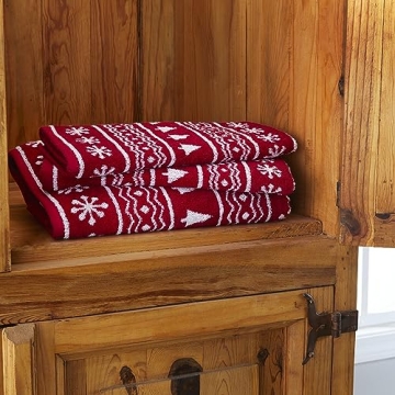 SKL Home Winter Fair Isle Bath Towel Red Luxury Comfort