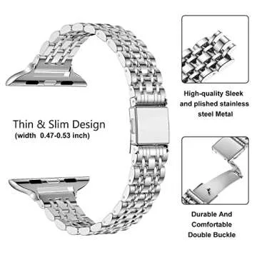 MioHHR Slim Metal Band Compatible with Apple Watch Band 42mm(Series 10) 41mm 40mm 38mm,Dressy Stainless Steel Chain Strap for Women iWatch Bands Series 9 8 7 6 5 4 3 2 1 SE,Silver