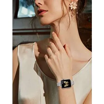 MioHHR Slim Metal Band Compatible with Apple Watch Band 42mm(Series 10) 41mm 40mm 38mm,Dressy Stainless Steel Chain Strap for Women iWatch Bands Series 9 8 7 6 5 4 3 2 1 SE,Silver