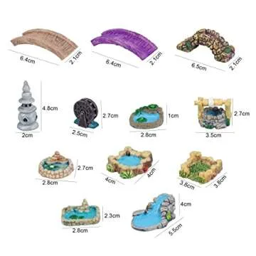 Dong Huang 12pcs Mini Fairy Garden Accessories Kit, Micro Landscape Decoration Pond Bridge Ornaments, Miniature Figurines for Potted Plant Bonsai Terrarium Decor