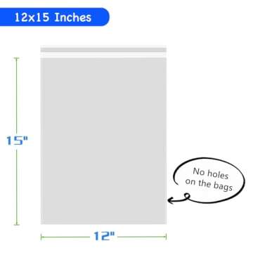 PigPotParty Clear Plastic T-Shirt Bags with Clothing Size Stickers, 12x15 Inches, 100 Pack, Cellopha...