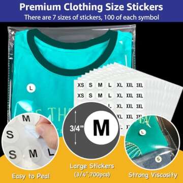 PigPotParty Clear Plastic T-Shirt Bags with Clothing Size Stickers, 12x15 Inches, 100 Pack, Cellophane Shirt Sleeves Packaging Bags for Small Business, Thick, Self-adhesive & Resealable
