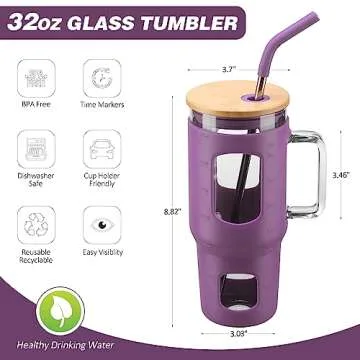 Kodrine 32oz Glass Tumbler with Lid and Straw
