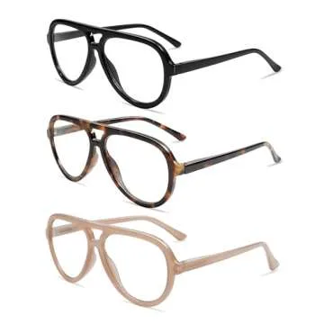 AMOMOMA 3 Pack Retro Aviator Reading Glasses for Women Men,Classic Large Oversized Reader Blue Light Computer Frame AM6111 C1+C2+C4 1.5X