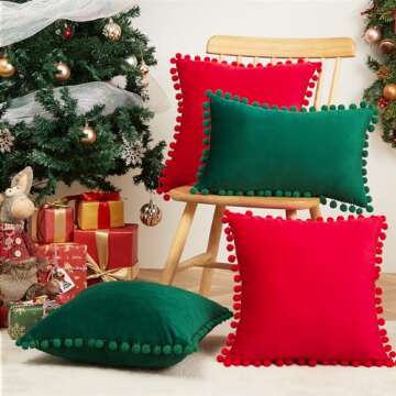 Top Finel Spring Easter Pillow Covers Set of 2 Dark Green Velvet Decorative Throw Pillow Cover 18x18 with Pom Poms Soft Square Pillow Cases for Couch Sofa Bedroom Car