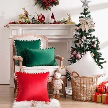 Top Finel Spring Easter Pillow Covers Set of 2 Dark Green Velvet Decorative Throw Pillow Cover 18x18 with Pom Poms Soft Square Pillow Cases for Couch Sofa Bedroom Car