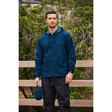 COOFANDY Men's Packable Rain Jacket Lightweight Waterproof