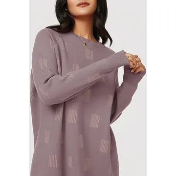Arach&Cloz Womens Fall Fashion 2024 Sweater Dress Crew Neck Long Sleeve Casual Knitted Oversized Plus Size Pullover Outfits Clothes (Grey Purple, XL)