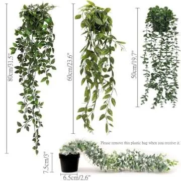KIRIFLY Fake Plants Artificial Indoor Faux Hanging Plants Greenery Eucalyptus Green Décor 3 Pack for Home Bathroom Farmhouse Room Shelf