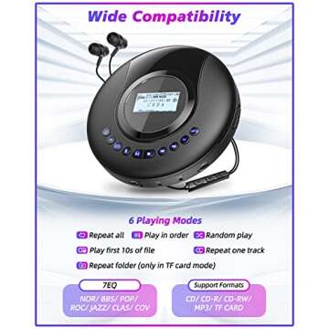 CD Player Portable ARAFUNA, Portable CD Player Bluetooth with FM Radio, 2000mAh Rechargeable CD Player for Car with LCD Screen, Anti Shock Protection Walkman CD Player with Headphone, AUX Cable