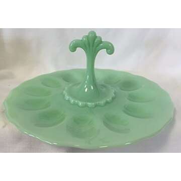 Deviled Egg Plate - Handled Tray - Anna Pattern - American Made - Mosser Glass USA (Jade)