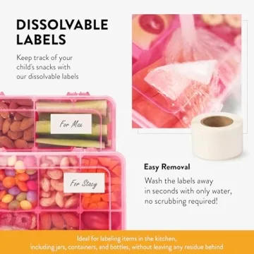 Snack Box Containers Set of 2-Reusable,100 Dissolvable Labels, 8 Adjustable Compartments, Dishwasher Safe, BPA-Free, Meal Prep Container, PARENT TESTED PARENT APPROVED AWARD (2 Pack) (Petal)
