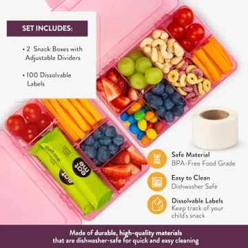 Snack Box Containers Set of 2-Reusable,100 Dissolvable Labels, 8 Adjustable Compartments, Dishwasher Safe, BPA-Free, Meal Prep Container, PARENT TESTED PARENT APPROVED AWARD (2 Pack) (Petal)