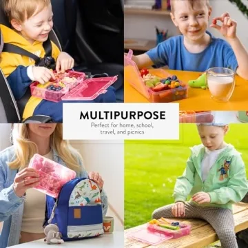 Snack Box Containers Set of 2-Reusable,100 Dissolvable Labels, 8 Adjustable Compartments, Dishwasher Safe, BPA-Free, Meal Prep Container, PARENT TESTED PARENT APPROVED AWARD (2 Pack) (Petal)