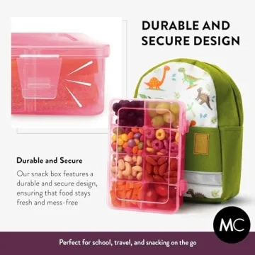 Snack Box Containers Set of 2-Reusable,100 Dissolvable Labels, 8 Adjustable Compartments, Dishwasher Safe, BPA-Free, Meal Prep Container, PARENT TESTED PARENT APPROVED AWARD (2 Pack) (Petal)