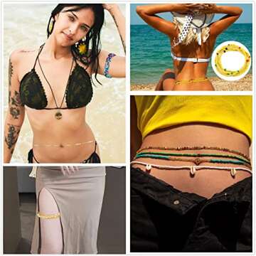 Honsny 23-50Inch Waist Beads for Women, Belly Beads Elastic Chain African Waist Beads Plus Size Colo...