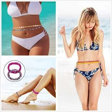 Honsny 23-50 Inch Women Waist Beads - Colorful Body Chain Jewelry