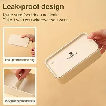 ArderLive Japanese Lunch Box with Chopsticks, Microwave Safe Bento Lunch Box with Bag and Utensils, Leakproof Stackable Portion Control BPA-Free Lunch Containers for Adults,beige