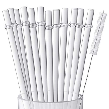 12 Eco-Friendly 9" Reusable Plastic Straws with Cleaning Brush - BPA-Free