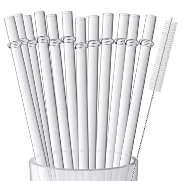 12 Eco-Friendly 9" Reusable Plastic Straws with Cleaning Brush - BPA-Free