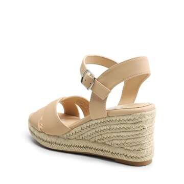 DREAM PAIRS Espadrille Dressy Wedge Sandals, Women's Platform Sandals Casual Summer, Comfortable High Heeled Wedges with Adjustable Buckle,Size 9,Nude-Nubuck,SDPW2408W