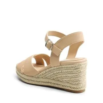 DREAM PAIRS Espadrille Dressy Wedge Sandals, Women's Platform Sandals Casual Summer, Comfortable High Heeled Wedges with Adjustable Buckle,Size 9,Nude-Nubuck,SDPW2408W