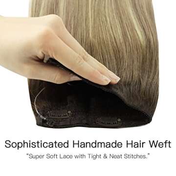 HOTBANANA Wire Hair Extensions, 14 inch 75g Walnut Brown to Ash Brown and Bleach Blonde Fish Line Ha...