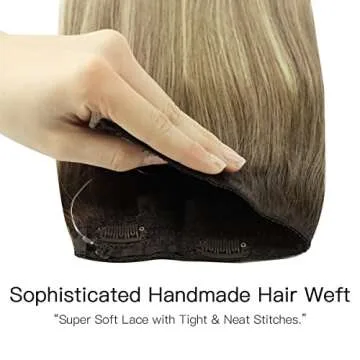 HOTBANANA Wire Hair Extensions, 14 inch 75g Walnut Brown to Ash Brown and Bleach Blonde Fish Line Ha...