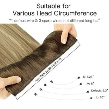HOTBANANA Wire Hair Extensions, 14 inch 75g Walnut Brown to Ash Brown and Bleach Blonde Fish Line Hair Extensions Real Human Hair Straight Invisible Wire Hair Extensions Remy Hair Extensions