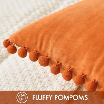 Woaboy Fall Decorative Pillow Covers 20x20 Orange Throw Pillows Pack of 2 Cozy Soft Pom-poms Velvet ...