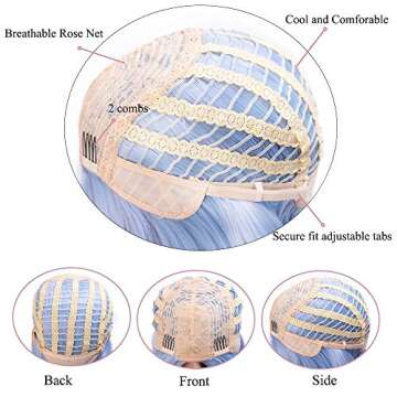 ENTRANCED STYLES Light Blue Wig Synthetic Straight Hair Bob Cut Wig Middle Part Shoulder Length Fashion Bob Wigs for Women Cosplay Wig