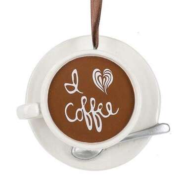 I Love Coffee Cup with Saucer and Spoon Christmas Tree Ornament