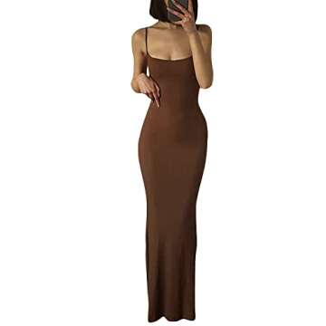 NUFIWI Women Sexy Hollow Out Maxi Dress Spaghetti Strap Low Cut Cami Dress Bodycon Summer Beach Part...