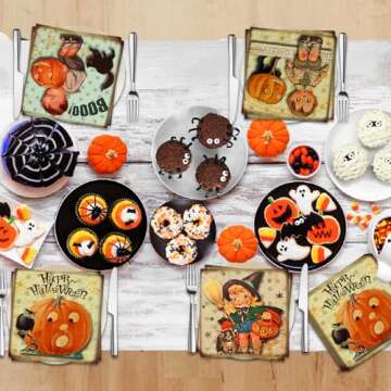Vintage Halloween Decorations Napkins, 40Pcs Halloween Party Supplies Retro Ghost Haunt Pumpkin Halloween Napkins Happy Halloween Halloween Birthday Party Favors for Kids
