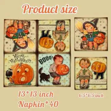 Vintage Halloween Decorations Napkins, 40Pcs Halloween Party Supplies Retro Ghost Haunt Pumpkin Halloween Napkins Happy Halloween Halloween Birthday Party Favors for Kids
