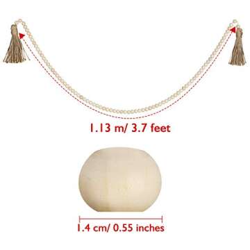 3 Pieces 3.7 Feet Wood Bead Garlands Christmas Farmhouse Beads Boho Decor Rustic Bead Garlands with ...