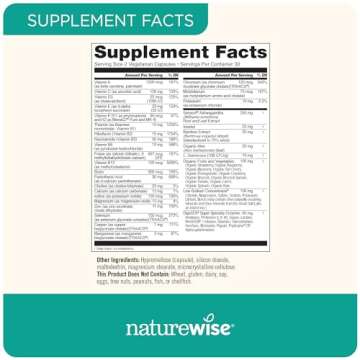 NatureWise Multivitamin for Women + Stress Support + B-Complex + Vitamin C + D3 K2 for Immunity, Hair, Skin & Nails, Digestion + Whole Organic Foods - Vegetarian, Non-GMO - 60 Capsules[1-Month Supply]