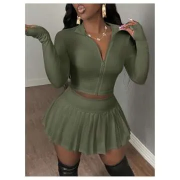 Stylish SOLY HUX Women's Army Green Skirt Set