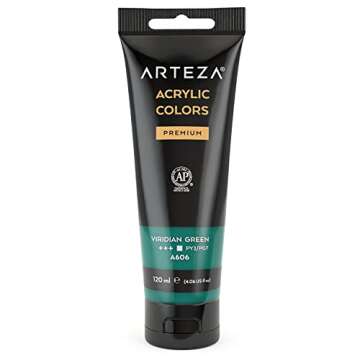 ARTEZA Acrylic Paint Viridian Green Color (120 ml Pouch, Tube), Rich Pigment, Non Fading, Non Toxic, Single Color Paint for Artists and Hobby Painters