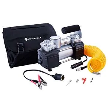 TIREWELL Tire Inflator Portable Air Compressor, 12V 150PSI Air Pump for Car, SUV, Motorcycle, Bicycle, Tire Inflator with Gauge, Air Car Pump with Battery Clamp and 5M Hose, Twin Cylinder Air Pump