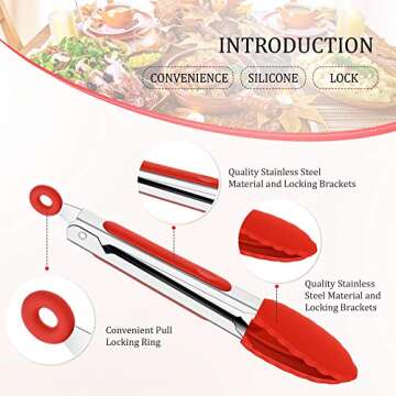 9 Inch Kitchen Tongs Non-Stick Set of 3 for Grilling