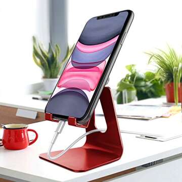 CreaDream Adjustable Cell Phone Stand, Universal Phone Holder, Aluminum Cradle Compatible with All S...