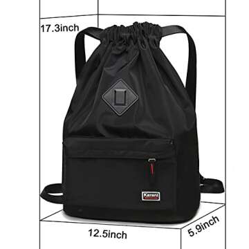 Karani Drawstring Backpack for Women, Gym Bag for Men Waterproof Nylon, Large Sports Bag with Adjust...